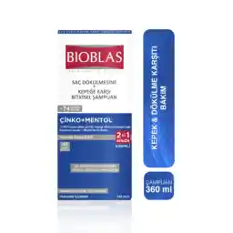 شامپو بیوبلاس 360 میلی لیتر روی + منتول 2 در 1 شامپو ضد شوره کرمی