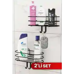 ست صابون پخش کننده شامپو حمام بینو ست 2 قفسه دوش چسب دار با 4 آویز سازمان دهنده ضد زنگ