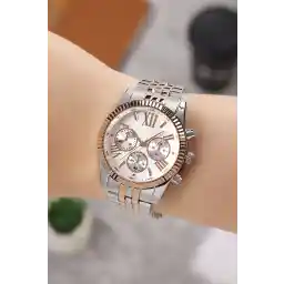 ساعت مچی یونیسکس با بند فلزی رز نقره ای Polo55 با نشانگرهای تزئینی