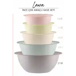 NESS HOME 5 تکه کاسه میکسر گرد لورا چند منظوره - (27 24 20 17 15 سانتی متر) ذخیره سازی حوضه سایز 5