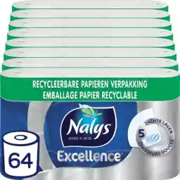 کاغذ توالت Nalys Excellence Maxi-Sheets - 5 لایه - 64 رول - بسته بندی کاغذی
