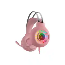 هدست بازی Rampage Rm-k44 Zengibar Pink 7.1 Surround RGB Effect Light با میکروفون
