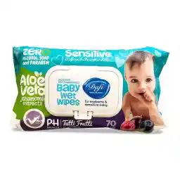 دستمال مرطوب کودک دافی مناسب پوست حساس طرح میوه ای 70 عددی