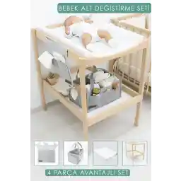 mordesign ست 4 تکه میز و پد لباس کودک، بسته بندی و سبد نمدی سازمان دهنده