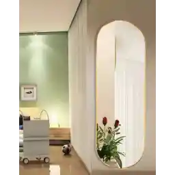 آینه تمام قد Luxaliving - بیضی - طلایی - فلزی - شیشه ایمن - بدون درز - آینه تمام قد 160x50 سانتی متر - آینه دیواری با قلاب - آینه اتاق خواب - آینه آویز - آینه دیواری