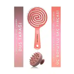 برس موی بیضی شکل سه بعدی Muggio Pink Pro + شانه ماساژ دوش سیلیکونی صورتی