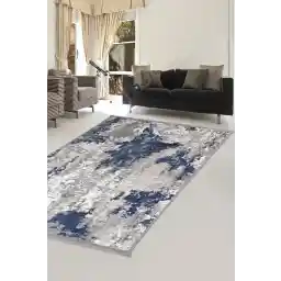 پایه چرمی حاشیه دار آبی سرمه ای دیجیدکور مدل جدید فرش اتاق نشیمن