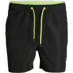 جک اند جونز شورت شنا پسرانه JPSTFIJI دو کمر بند مشکی نئون - سایز 164 - تنه شنا