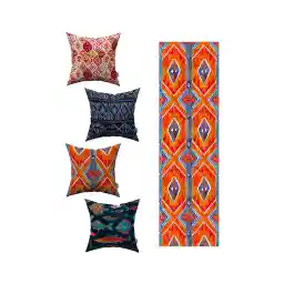 Cango Home نارنجی آبی انتزاعی تزئینی روکش بالش پرتابی 1 ست دونده 4kmbs063-rs-02