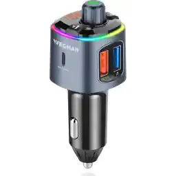 فرستنده FM بلوتوث Wegman - کیت ماشین - شارژر ماشین USB C - شارژر سریع - تماس بدون هندز - رادیو ماشین - لوازم جانبی خودرو