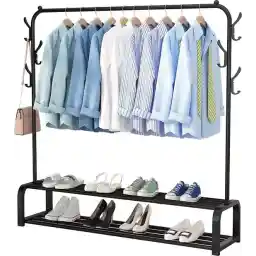 قفسه لباس صنعتی آوالو - فلز - 110x33x150 سانتی متر - مشکی - جای کفش - کمد لباس با قلاب