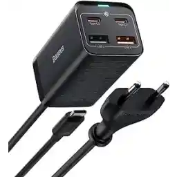 شارژر سریع USB C Baseus، 65 وات، بلوک دیواری سریع PD GaN3، 4 پورت [2USB-C + 2USB] ایستگاه شارژ با کابل AC 5 فوت برای MacBook Pro/Air، لپ تاپ USB-C، iPhone 13/12، Samsung Galaxy