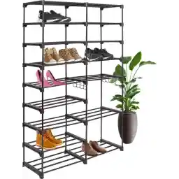 قفسه کفش LifeGoods - دارای قلاب - چند منظوره - 9 طبقه - 32 جفت کفش - فلزی - مشکی