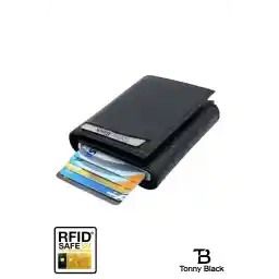 جعبه اصلی Tonny Black با مکانیزم خودکار Rfid Protection Anti Theft Money and Card Card Protection