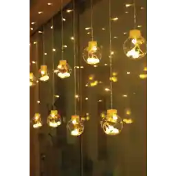 MYNONEV Dekoratif Işıklı 12toplu Perde Led Fişli Led Işık Top Led Yılbaşı Işığı