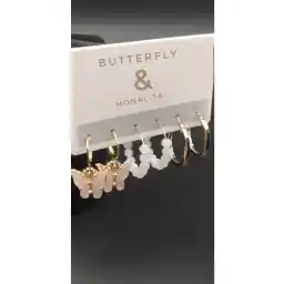 ست گوشواره 6 تکه پروانه صورتی زنانه گیره مونالیسا