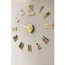 ساعت دیواری با اعداد رومی سه بعدی مجموعه Wooden Factory Time Collection (طلایی)