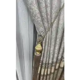 یوکا پانو پس زمینه پرده راسو کرم طلایی تک بال ژاکارد چین دار نزدیک طرح براق 80 x 270