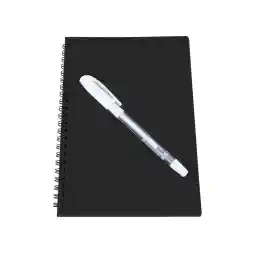 نوت بوک قرمز سفیدتر سیاه برگ با مارپیچ 14x20 40 صفحه و قلم ژل با کیفیت سفید