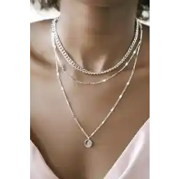 اکسسوری ایکس لیدی گردنبند زنجیره ای زنانه پولک دار رنگ نقره ای