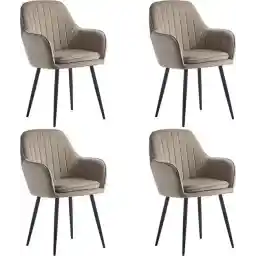 Colenis - صندلی غذاخوری Lavinia - ست 4 نفره - بژ - مخمل - مخمل - صنعتی - دارای دسته