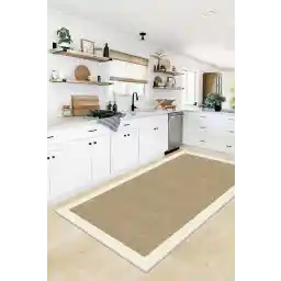 قالیچه و کفپوش اتاق نشیمن فرش آشپزخانه مدرن بژ با پایه ضد لغزش قابل شستشو با ماشین لباسشویی Confidence