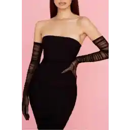 مهره رویایمر دستکش عروس شیک بلند مشکی دستکش تول دستکش عروسی/عروسی