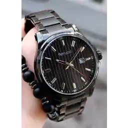 ساعت مچی استیل تقویم مشکی مردانه Ferrucci 178021