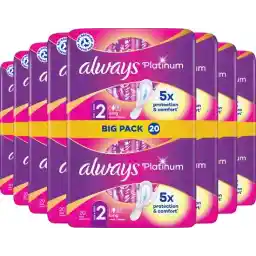 همیشه پلاتینیوم بلند - سایز 2 - بسته ارزشی 8 عدد 20 عدد - حوله بهداشتی با بال