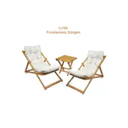 HASTUNÇ Cushioned - ست آفتابگیر زتاس ست دو نفره تاشو باغ و بالکن و تراس و ساحل - 2 تخت آفتابی 1 میز قهوه