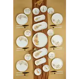 سرویس صبحانه 6 نفره گرد دیجیتالی 21 تکه سرامیک طرح طلایی Erbaşlar هند، ست صبحانه