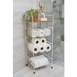 سازمان دهنده حمام سه طبقه فلزی چند منظوره دیجیاتوم با قفسه گردویی - سفید - Mrs-001 - C1-1-267