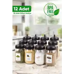 ما در بازار هستیم ست ادویه 12 عددی خود برچسب دار با قاشق ست ادویه جارو شیشه ای و لیبل 25 عددی