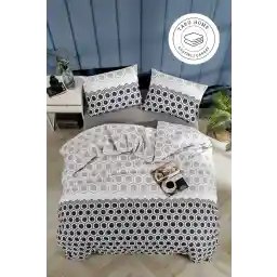 ست روتختی دو نفره کتان هندسی آنتراسیت الاستیک تابو هوم