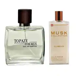 ادو پرفیوم مردانه استاویتا مدل Topaze حجم 100 میل به همراه ادو پرفیوم زنانه ماسک کالکشن مدل Glamour حجم 100 میل