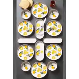 ست صبحانه 6 نفره 14 تکه طبیعی با طرح لیموی روی هم چیده شده ست صبحانه دست ساز طرح ویژه