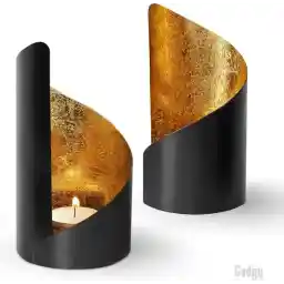 پیچ و تاب نگهدارنده چراغ چای Gadgy - ست 2 تایی نگهدارنده چراغ چای - تزئینات کریسمس - چراغ های کریسمس داخلی - تزئینات کریسمس 16 x Ø 8.5 سانتی متر - هدیه کریسمس - فانوس فلزی - مشکی / طلایی