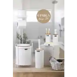 جای کاغذ مینا با طرح چوب سفید Ocean Home و ست حمام 6 تکه