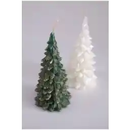 ست هدیه تزئینی شمع و قالب 2 عدد شمع درخت کاج شمع معطر سبز و سفید شمع درخت کاج هدیه سال نو