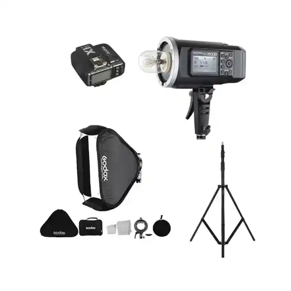 Godox AD600B portable flash with Sony X1+ transmitter, softbox 80x80 and base