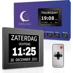 Chillsy - Digital Dementia Clock XL - ساعت تقویم با تاریخ و روز - عملکرد زنگ هشدار - 8 اینچ