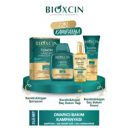 شامپو ترمیم کننده کراتین و آرگان بایوکسین 300 میلی لیتر + روغن مراقبت از مو کراتین آرگان + نرم کننده
