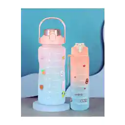 بطری آب 2 بسته ای Comprox Motivational با نی و استیکر بطری آب 2 لیتری 750 میلی لیتری Baby Tritan Gym