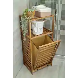 قفسه سازمان دهنده حمام چوبی رنگ گردویی Digithome با سبد کثیف – Cvz01