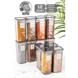 ست خانه Meleni 12 عددی ظروف نگهداری غذای مربعی سایز جامبو با درب ضد نشتی آنتراسیت 12 x 1.70 لیتر با برچسب