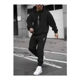 ست لباس ورزشی مردانه مشکی عمودی اورسایز Guillermo