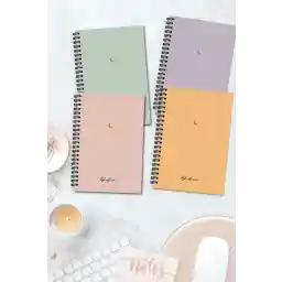 مجموعه نوت بوک 4 تکه بدون خط AKILLICA 13 x 20 سانتی متر 56 ورق مقوایی جلد نوت بوک مارپیچی سری ماه نوت بوک