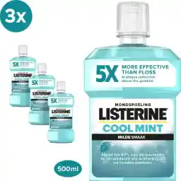 LISTERINE با طعم ملایم نعناع خنک، دهانشویه بدون الکل، به حذف باکتری ها کمک می کند و نفس تازه ای را برای مدت طولانی ایجاد می کند، 3×500 میلی لیتر