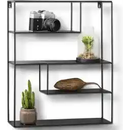 قفسه دیواری LIFA LIVING بیلبائو - قفسه دیواری صنعتی - فلزی - 4 قفسه - قفسه ادویه مستطیلی - مشکی - برای آشپزخانه، اتاق خواب، اتاق نشیمن - 55 x 45 x 11 سانتی متر