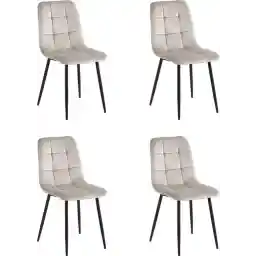 Colenis® - Ela Dining Room Chair - ست 4 نفره - بژ - مخملی - مخملی - صنعتی